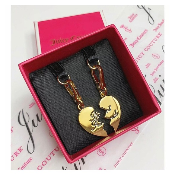 NWT Juicy Couture BEST FRIENDS FOREVER Gold Tone Crystal 2 Charms For Necklace - Picture 3 of 8
